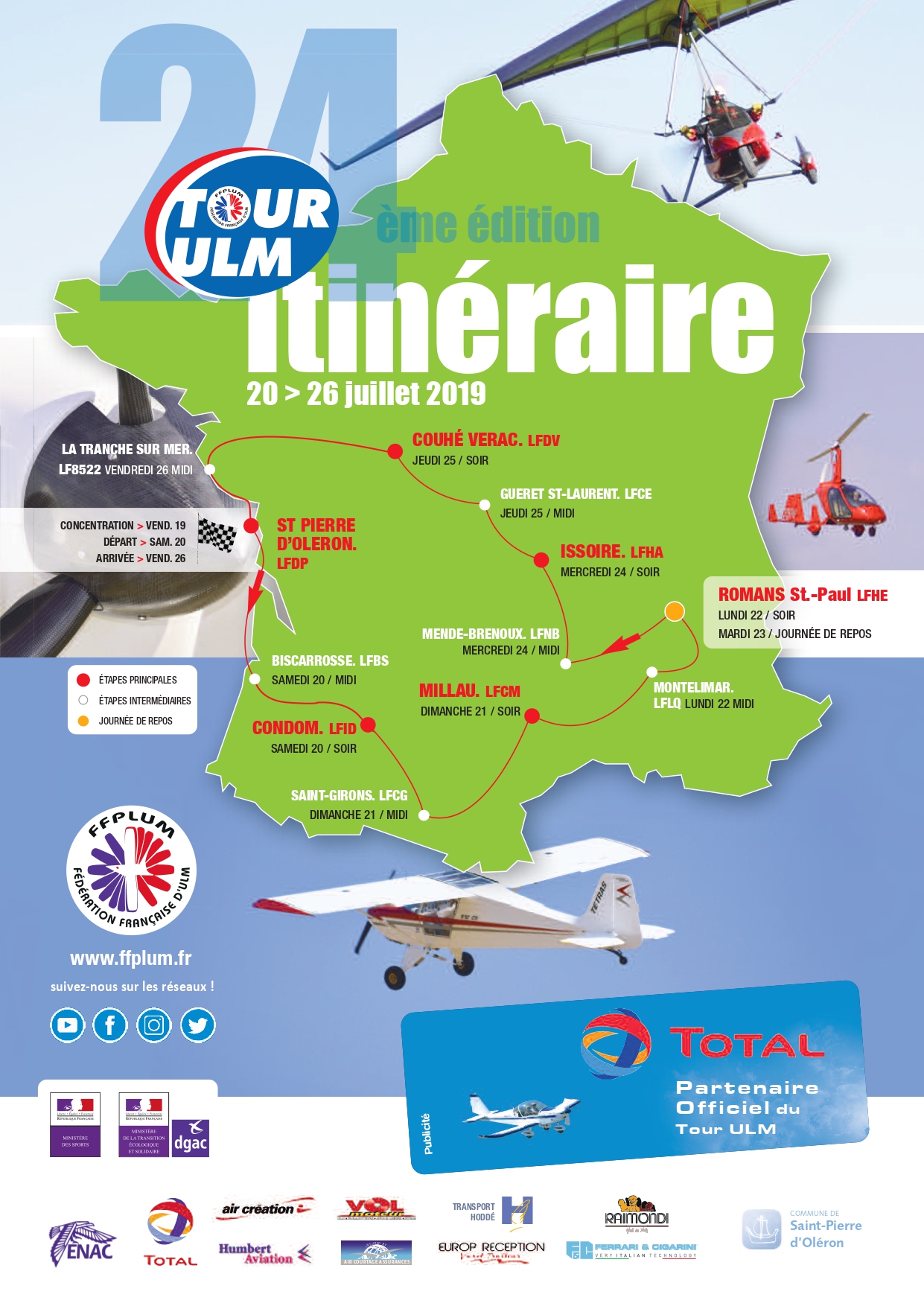 Parcours Tour ULM 2019 Fédération Française ULM